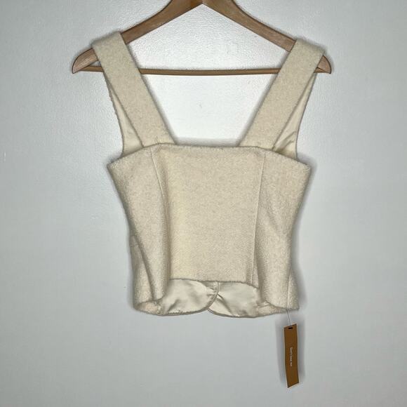 Reformation Amora Top Womens 2 Cream Button Front Wool Blend Preppy - Picture 5 of 14